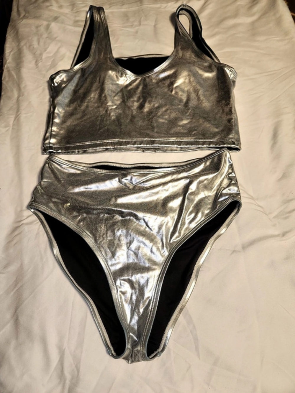 Fashion Nova Metallic One-Piece Swimsuit Size Bottoms M Top L